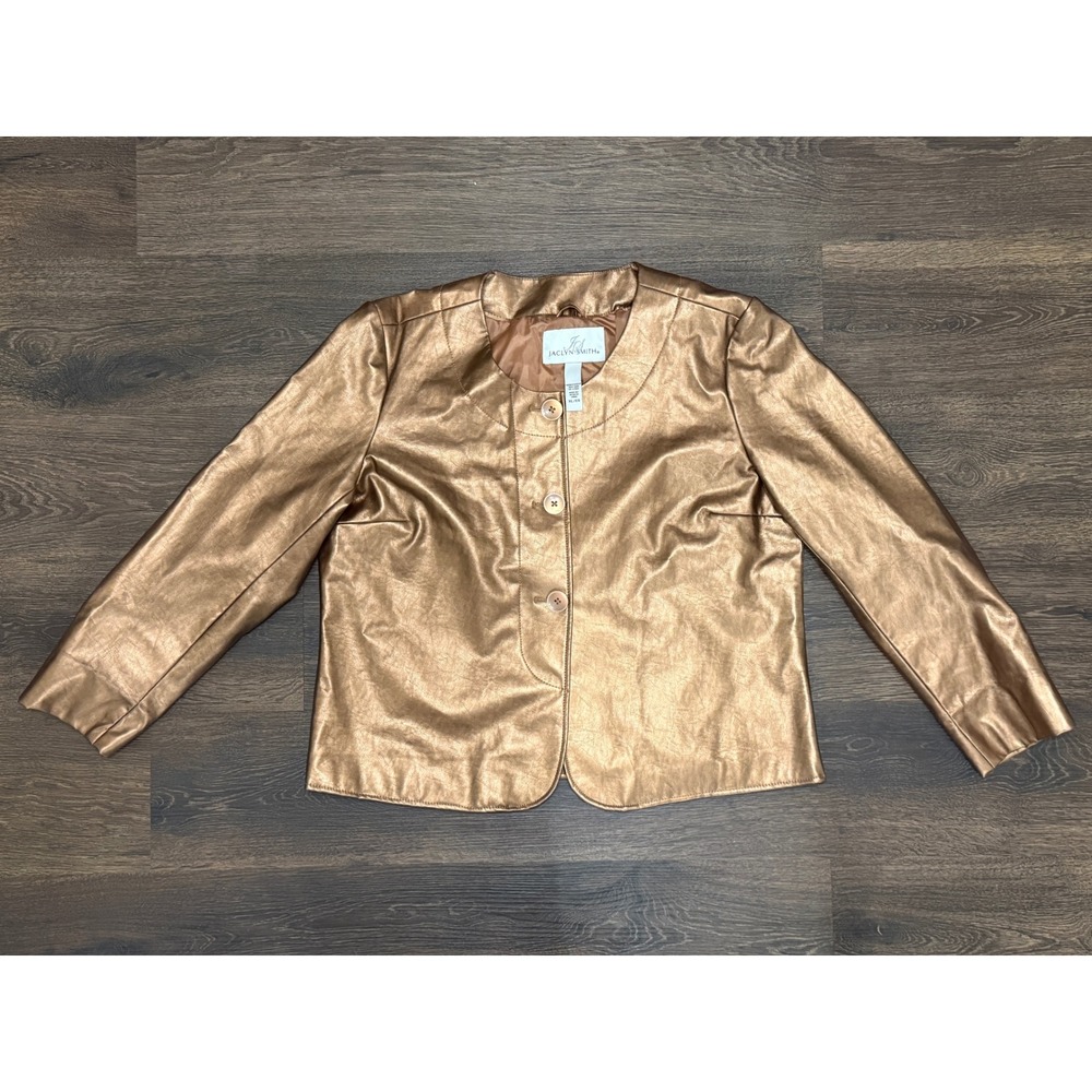Jaclyn Smith Metallic Rose Gold Faux Leather Jacket Women XL 3 Button Y2K
